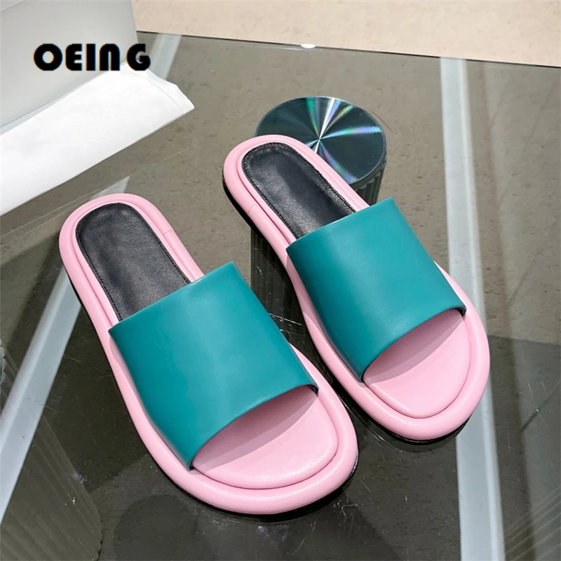 

Summer Women Leather Slippers Peep Toe Flats Heels Mules Casual Beach Holiday Shoes For Women's Soft Slip-on Flat Shoes Big 43