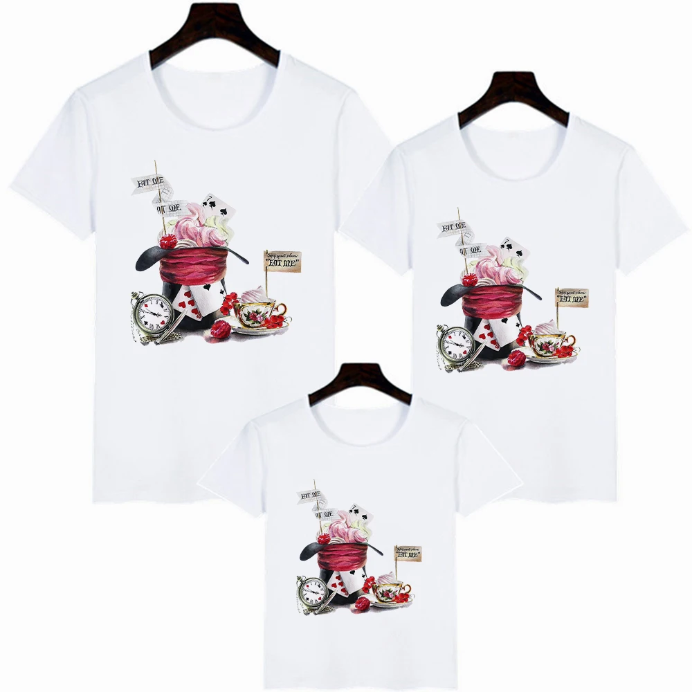 matching couple outfits T-Shirts Summer Popular Disney All-Match Alice in Wonderland Family Look Outfits Creativity Cheshire Cat Tshirts Parent Child aunt and niece matching outfits