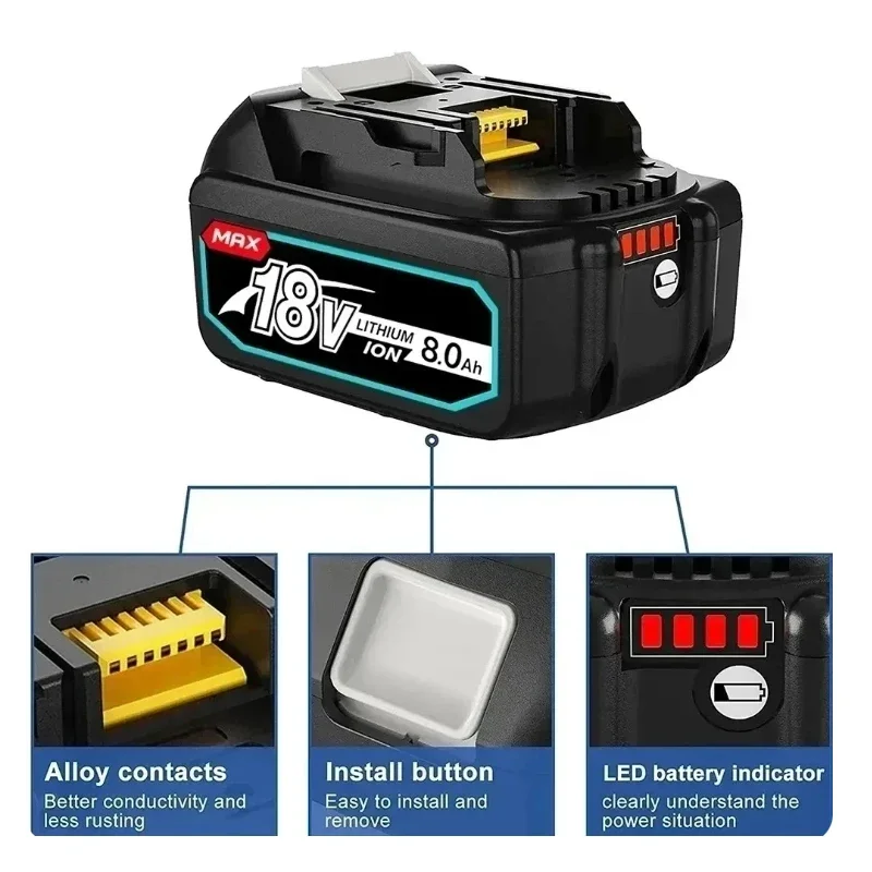 2024 Latest Upgraded BL1860 Rechargeable Battery 18V 8000mAh Lithium for Makita 18V Battery BL1840 BL1850 BL1830 BL1860B LXT 400 4