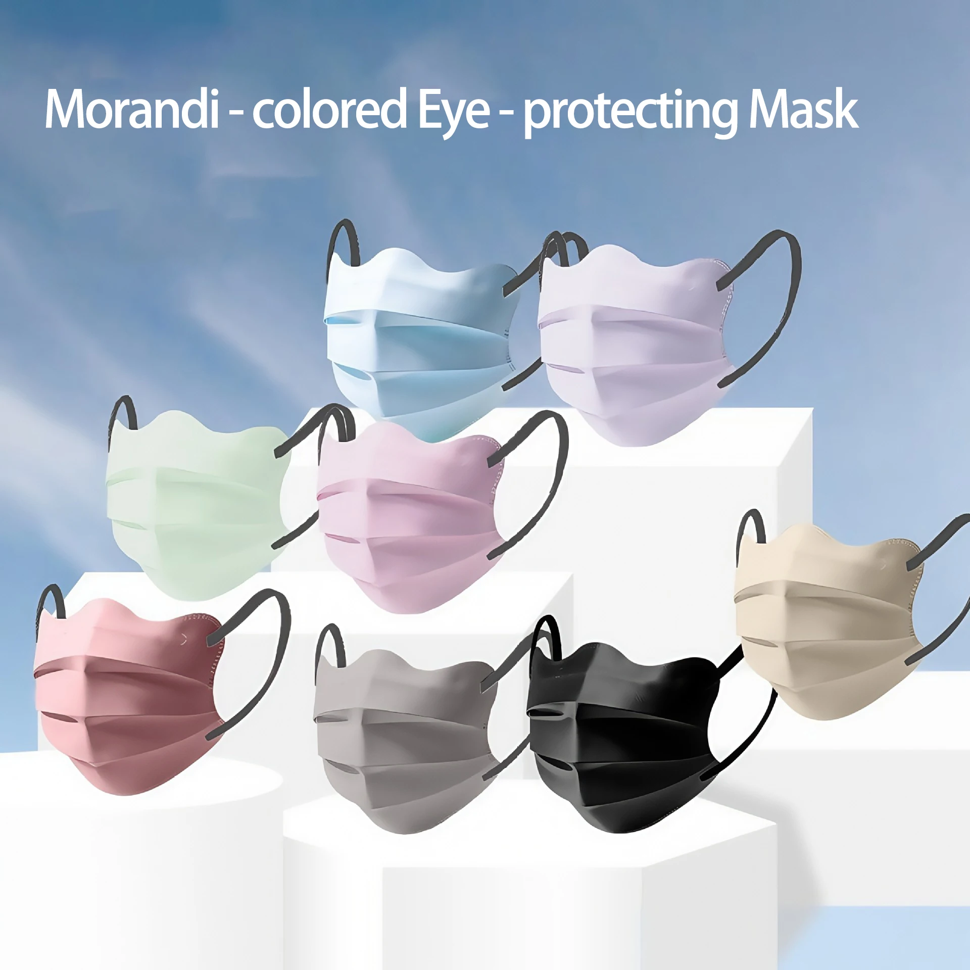 Six masques colorés empilés, chaque couche visible, sur table en bois. Achetez Masque Réutilisable en Tissu 3 Couches - Lot de 6 Couleurs pour varier les looks.