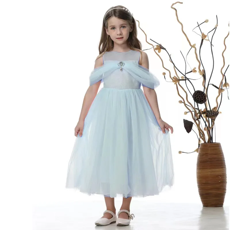 Halloween Costume for Girls Long Dress Princess Dress Mesh Lace Patchwork Puff Sleeve Children's Pluffy Pricess Birthday