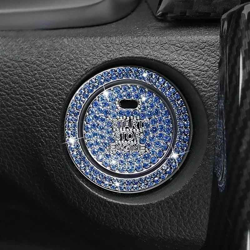 Car Start Button Rhinestone Sticker Diamond Bling Ring One Click Start Stop Switch Stickers Decoration Auto Accessories Decals