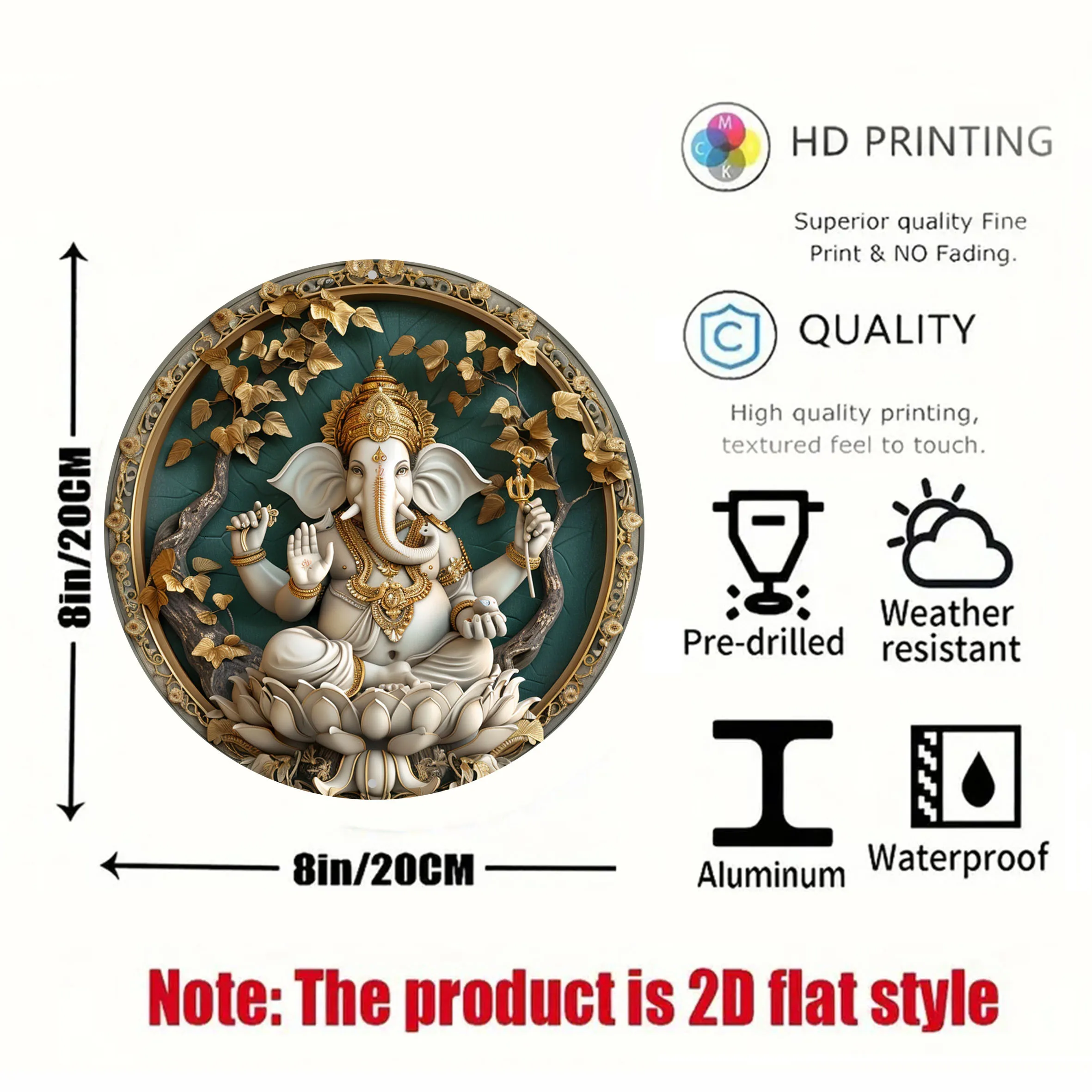 Letrero colgante de pared Ganesha vintage resistente a la intemperie, 1 unidad |   2D plano, no necesita electricidad y decoración de fiesta, decoración india para el hogar