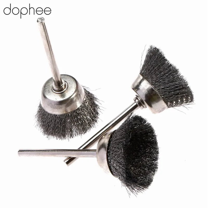 10Pcs Dremel Spazzola Rotante In Metallo Dremel Utensili Rotanti 3Mm Gambo 25Mm Spazzole A Tazza In Filo Di Acciaio Foredom Rotary Die Grinder Dophee