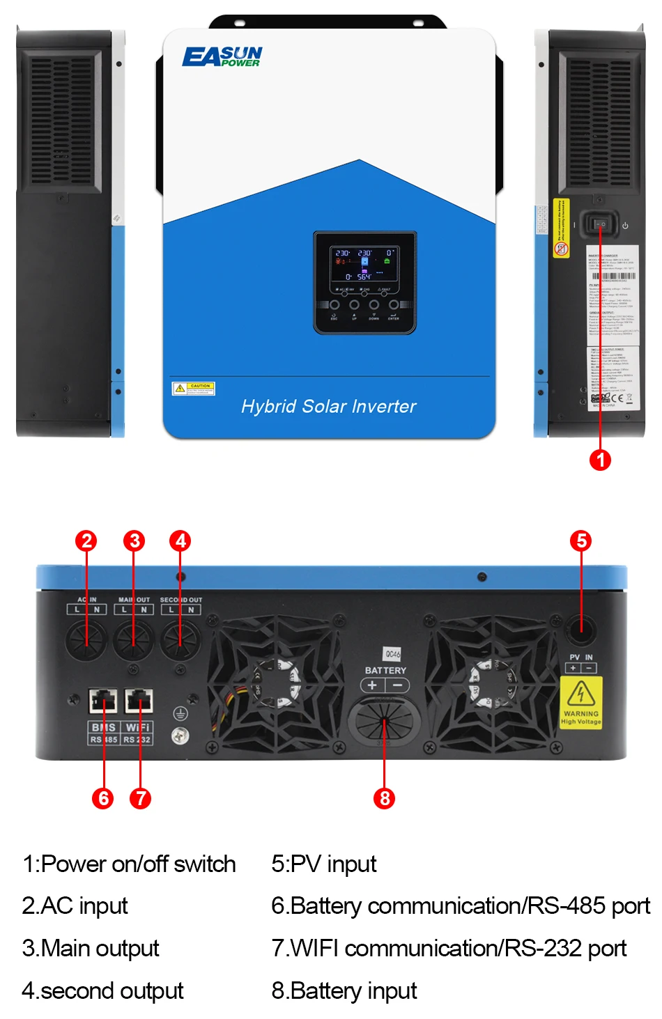 EASUN POWER 4,2 kW Hybrid-Solar-Wechselrichter, 24 V, 220 V, eingebauter 120 A MPPT-Solarladeregler, netzunabhängiger Wechselrichter mit WIFI – Detail 12