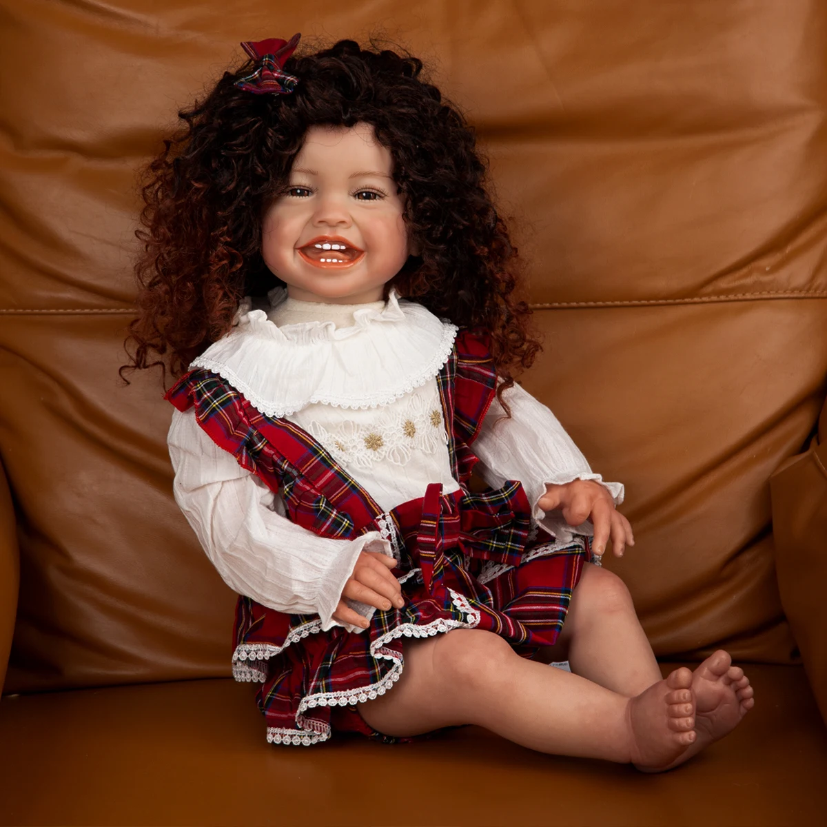 

60CM Art Doll Reborn Toddler Happy Girl Baby Soft Touch 3D Skin Hand Painted Doll Collectible Doll for Adults Children Gift