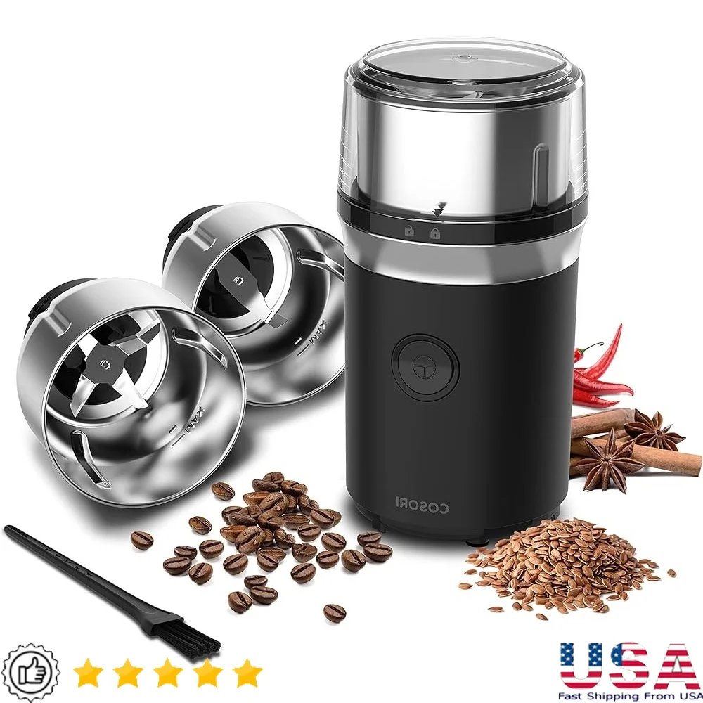 Coffee Grinder Electric Grinding Spices Herbs Seeds and Beans Efficient Stainless Steel Blades Multi Function with Safety