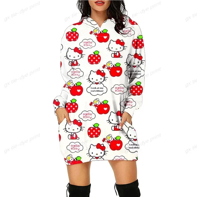 thumbnail image 1 of Nueva sudadera con capucha de dibujos animados de Anime HELLO KITTY divertida de primavera para mujer, sudadera con gráficos lindos de Anime, sudadera vintage ajustada con capucha para mujer, 1 of 5