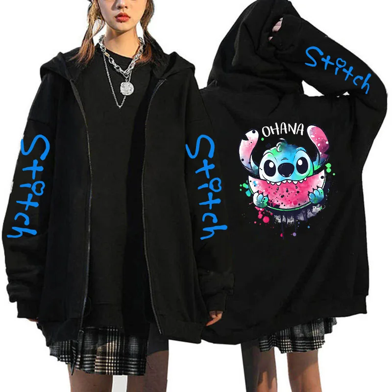 thumbnail image 1 of Sudadera con capucha de Disney Stitch para mujer, ropa de calle de Manga con cremallera, estilo Harajuku, años 90, Y2k, 1 of 3