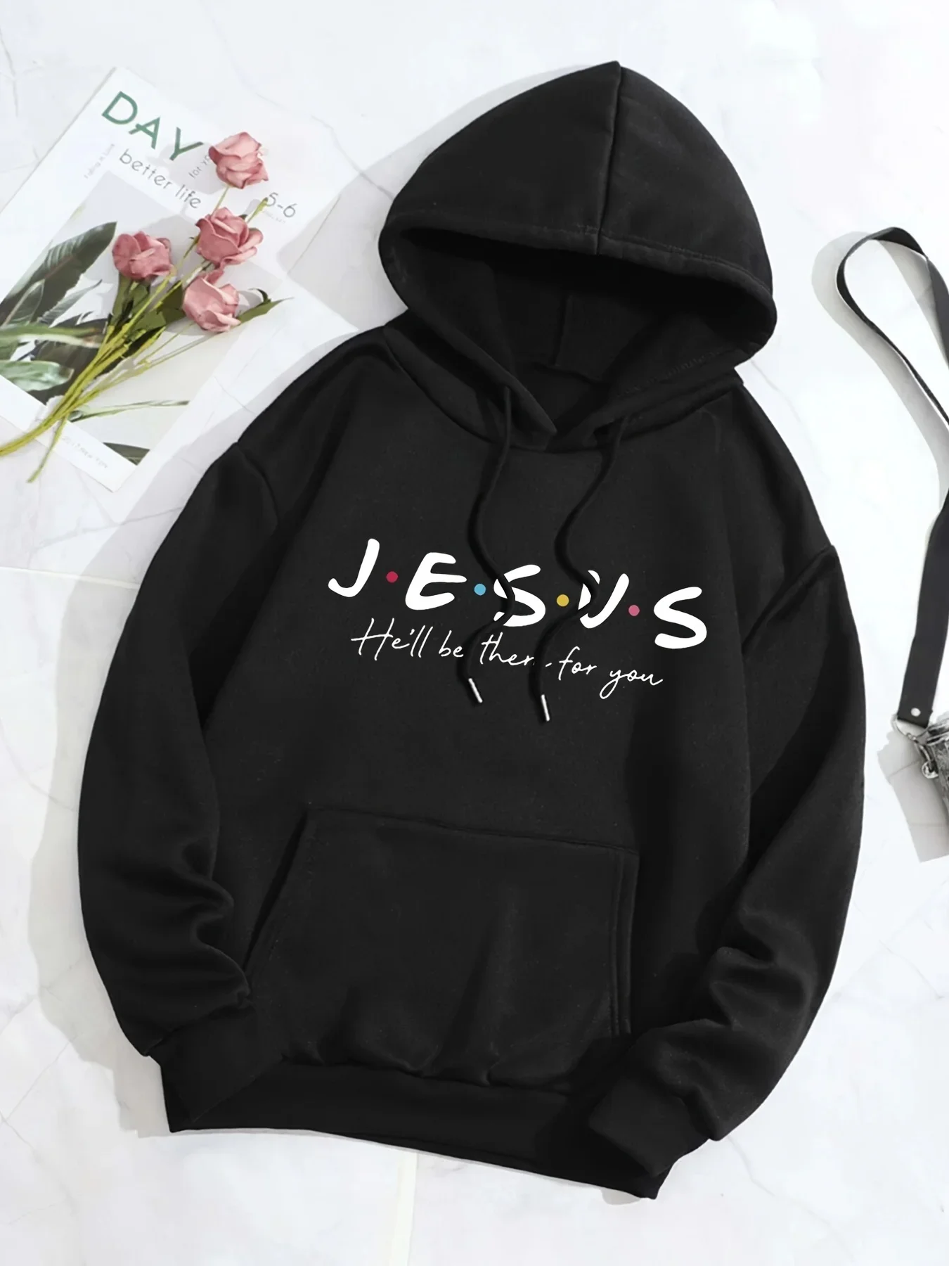 Letter Jesus Hill Be There For You Print Hoodies Women Loose Fleece Pullover Autumn Pocket Sweatshirt Casual Female Clothing