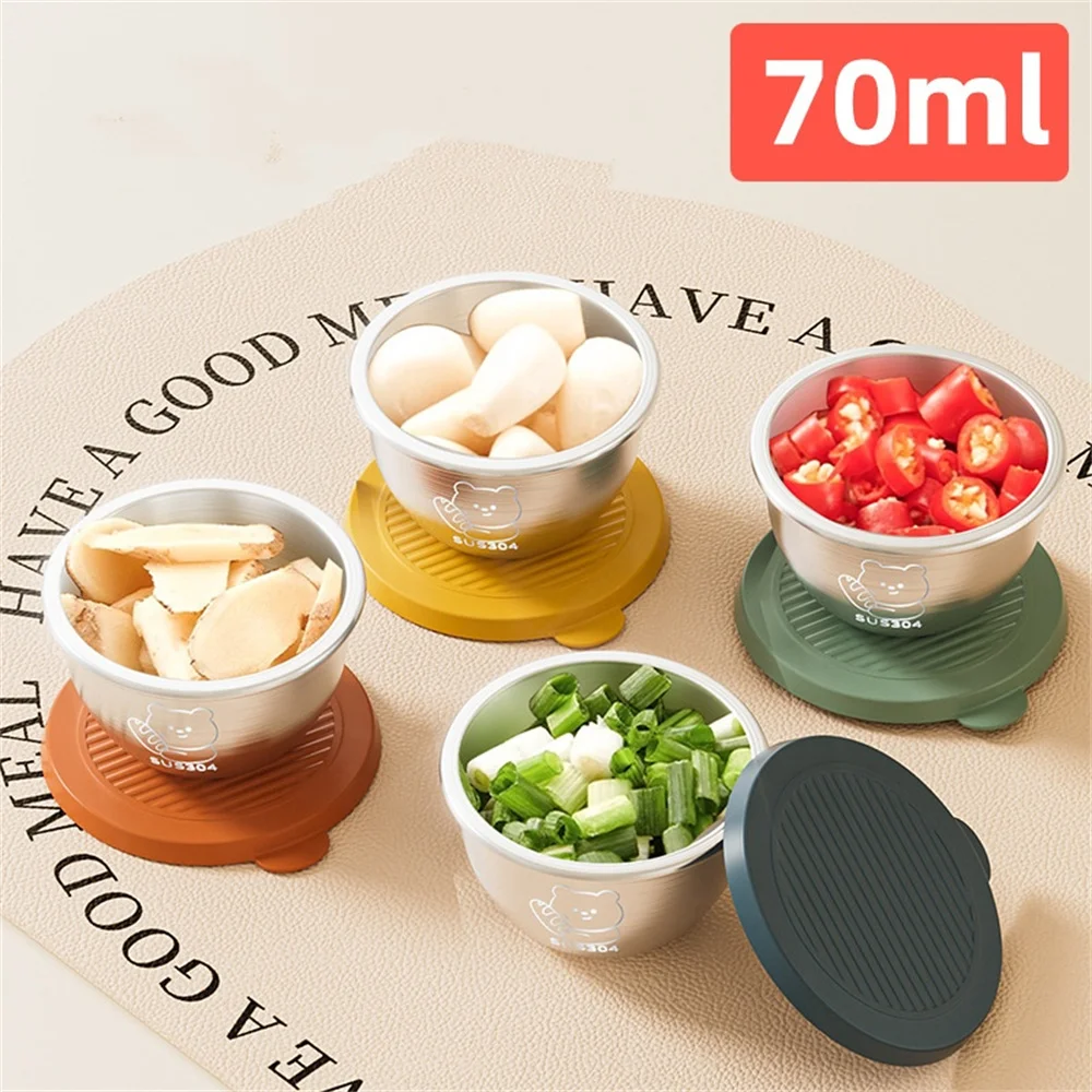 Leak-proof Seasoning Box Portable 304 Stainless Steel with Sealed Lid Condiment Containers Silicone Cover Sauce Cup 5