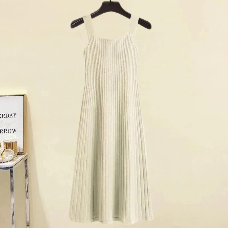 Women Autumn Winter Chic Sweater Pullover Knit Tank Dress 1 or Two Piece Set Lady Loose Knitwear Tops Sleeveless Dresses Outfits