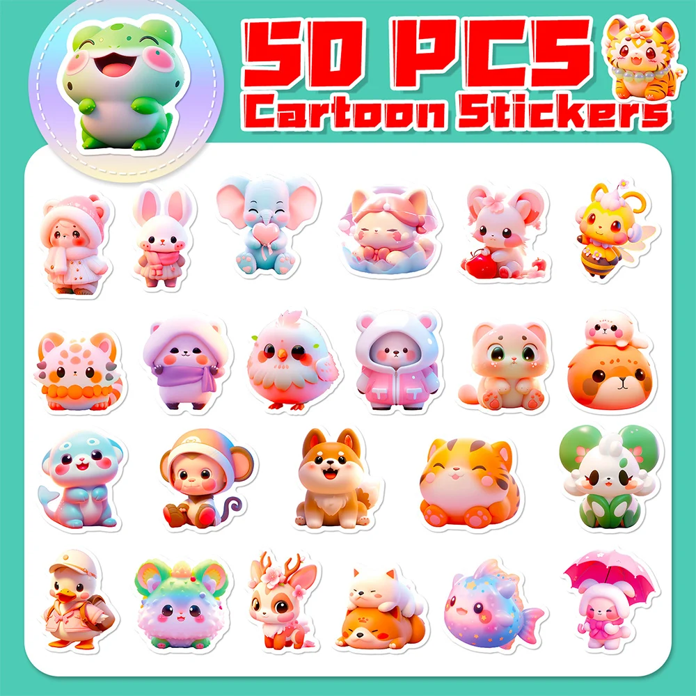 10/30/50pcs Pink Kawaii Animal Stickers Funny Cute Cartoon Decals Laptop Guitar Phone Notebook Car Stationery Sticker Kids Toys