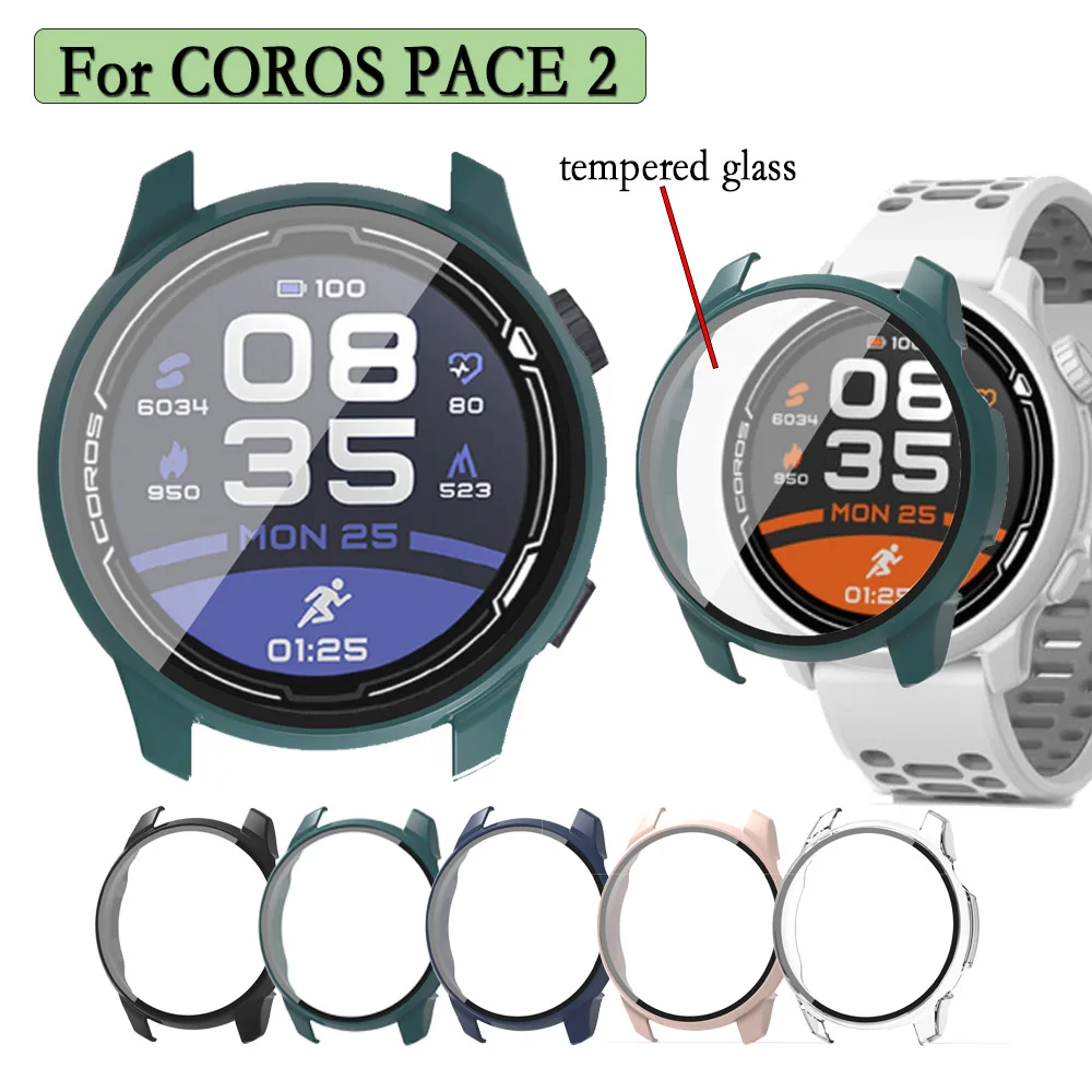 

For COROS PACE 2 Protective Case With Tempered Glass Film Durable PC Watch Cover Full Screen Protector film