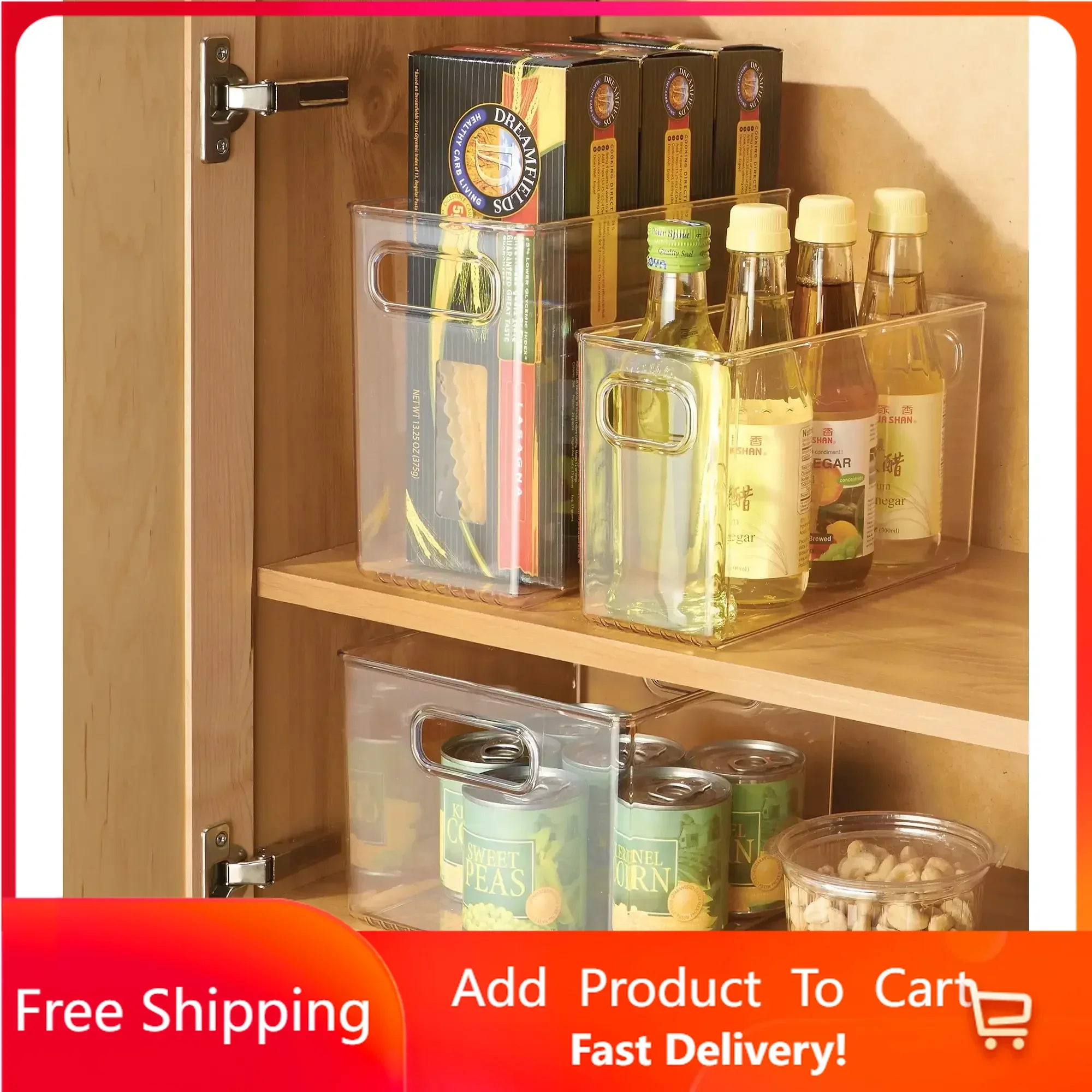 

71730 10" X 5" X 8" Clear Pantry Storage Bin with Handles, Kitchen Organizer and Storage Container , Storage Containers Rapid Tr