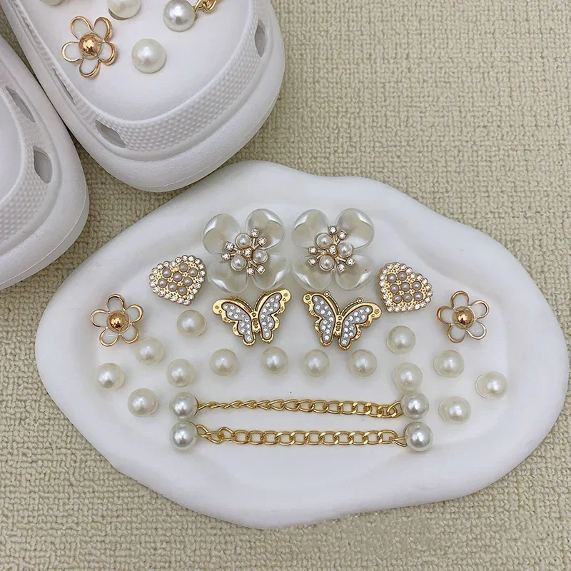 Mode Schuh Charms Set Kreative DIY 3D Schuh Blume Diamant Schmetterling Perle Blume Abnehmbare Kette schnalle Mädchen Schuh Dekoration