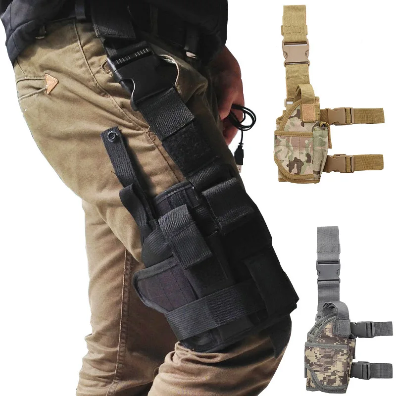 

Tactical Drop Leg Pouch Gun Holster Adjustable Thigh Pistol Holster with Magazine Pouches Right Handed Magazine Pouch Camo