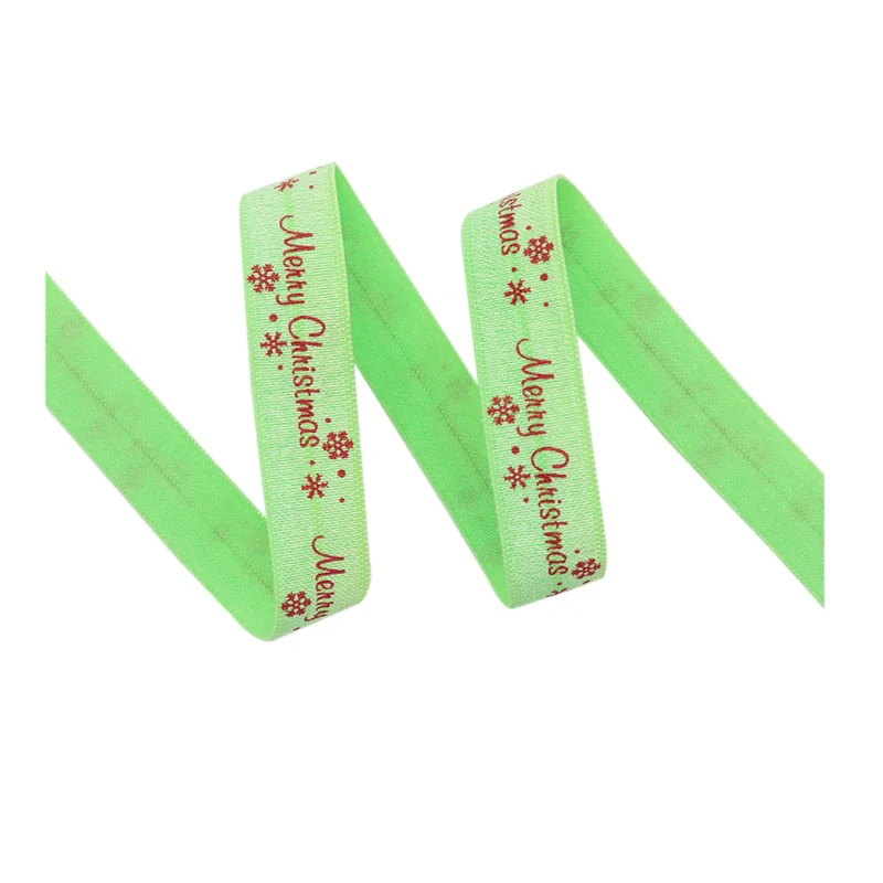 

15MM Red Ink Merry Christmas Printed FOE Fold Over Elastic Ribbon 100Yards