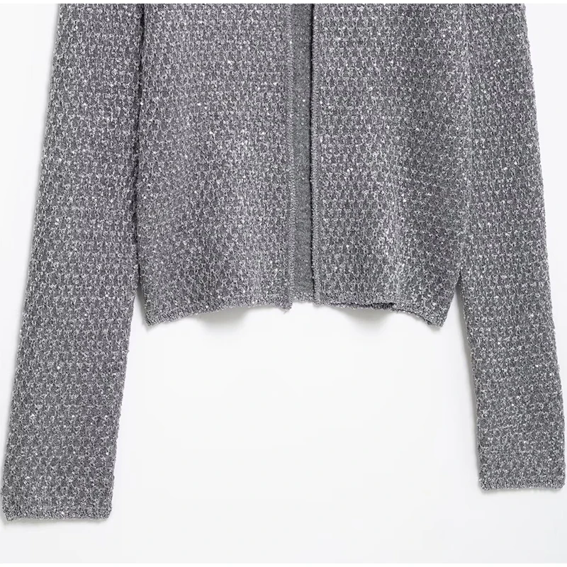 Slim Sequin O Neck Knitted Cardigan Women Long Sleeve Single Breasted One Button Sweater 2025 Spring Lady New Commute Knitwear
