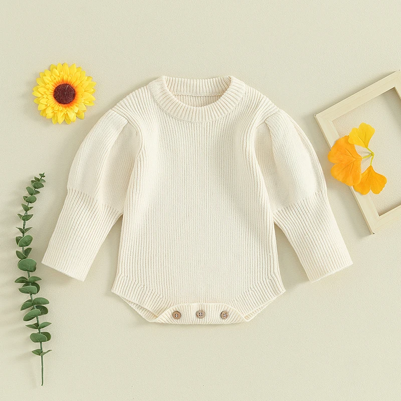  소녀 니트 롬퍼 긴 소매 크루 넥 솔리드 바디 슈트 스웨터 캐주얼 데일리