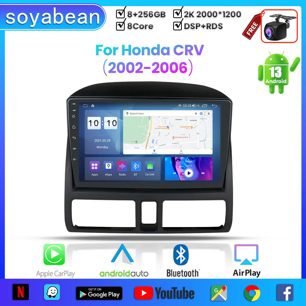 

Android 13 Car Radio for Honda CRV 2002-2006, 9inch Multimedia Player with 4G WiFi Car Carplay & 2Din GPS Navigation.