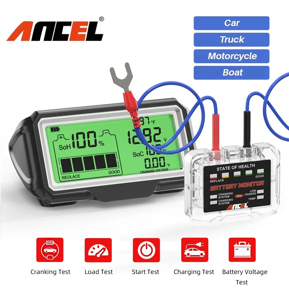 

2023 ANCEL BM200 PRO 12V Car Battery Tester SOH SOC Charging Tester LED Monitor Display Professional Battery Health Analyzer