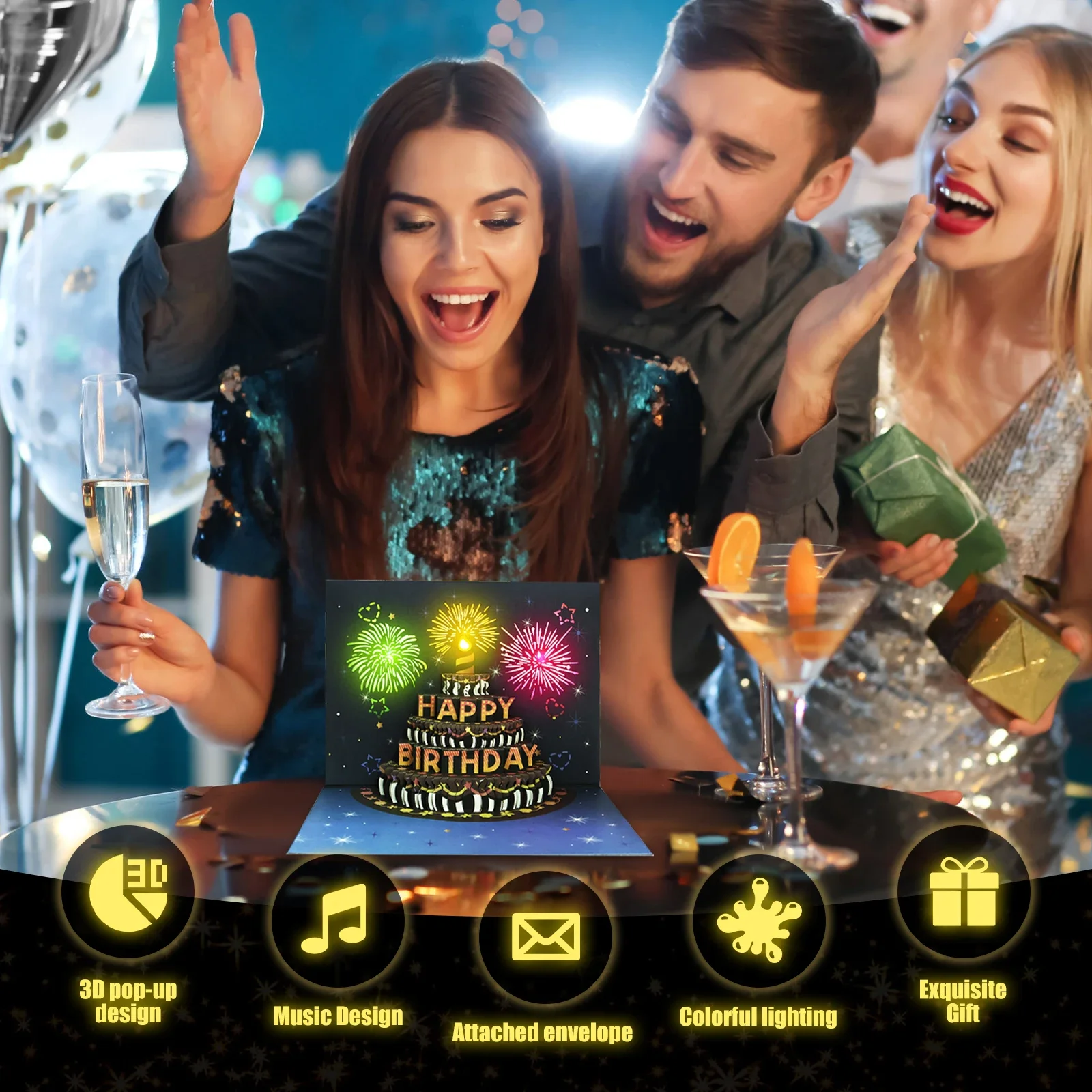 Birthday Cards Lights and Sound Pop up 3D Pop up with Envelope Happy Birthday Card Fireworks Greeting Cards