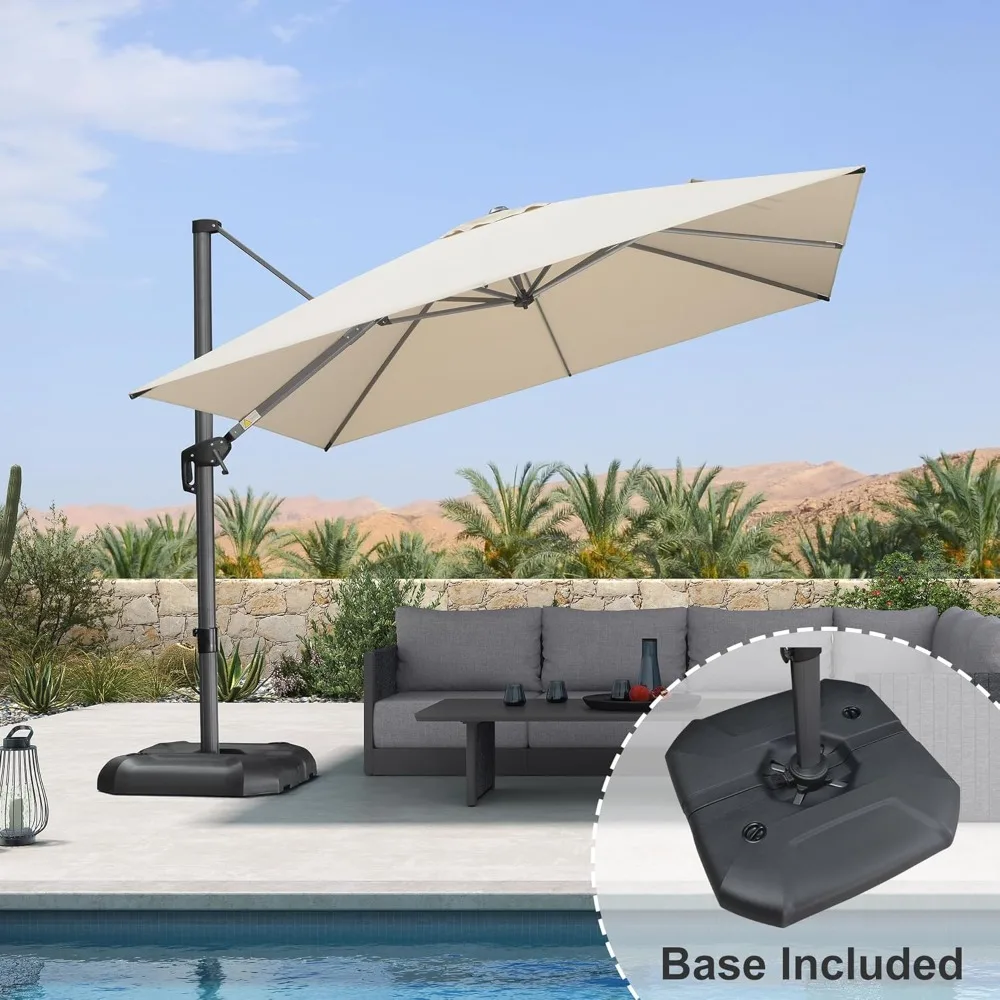 10 FT Square Cantilever Patio Umbrella with 360° Rotation & Base 1