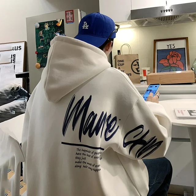 2025 Spring Men's Graffiti Printed Letters Hooded Sweatshirt Classic Kangaroo Pocket Hoodie Trendy Street Hip Hop Hoodies 2