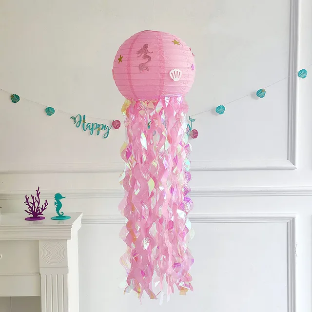 1Pc Mermaid Theme Party Decor Sparkle Hanging Jellyfish Lanterns