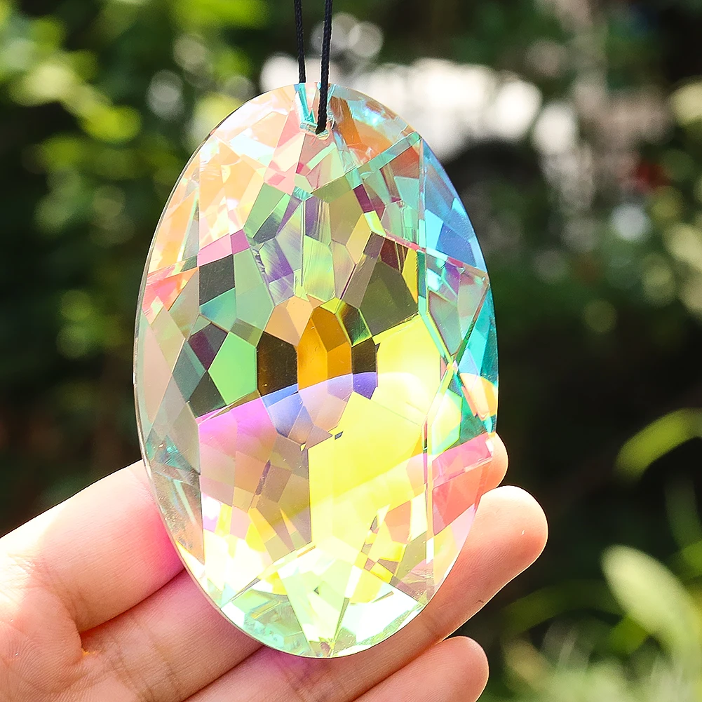 90mm Oval Sparkling Crystal Prism Suncatcher Hanging Rainbow Maker Faceted Glass Chandelier Part Pendant Home Garden Decor Props