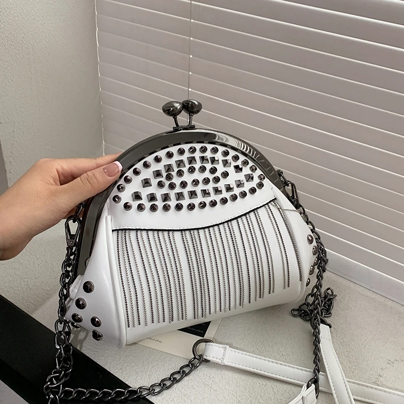 Fashion Rivet Tassels Leather Women Tote Bag Designer Shells Shoulder Crossbody Bags Chain Laidies Handbags Female Messenger Sac