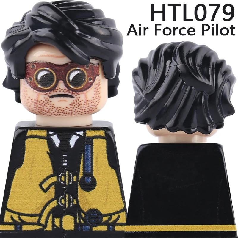 2차 세계대전 군사 공군 조종사 병사 피규어 빌딩 블록 UV 프린팅 전사 코트 보병 바디 헤드 표정 브릭 장난감