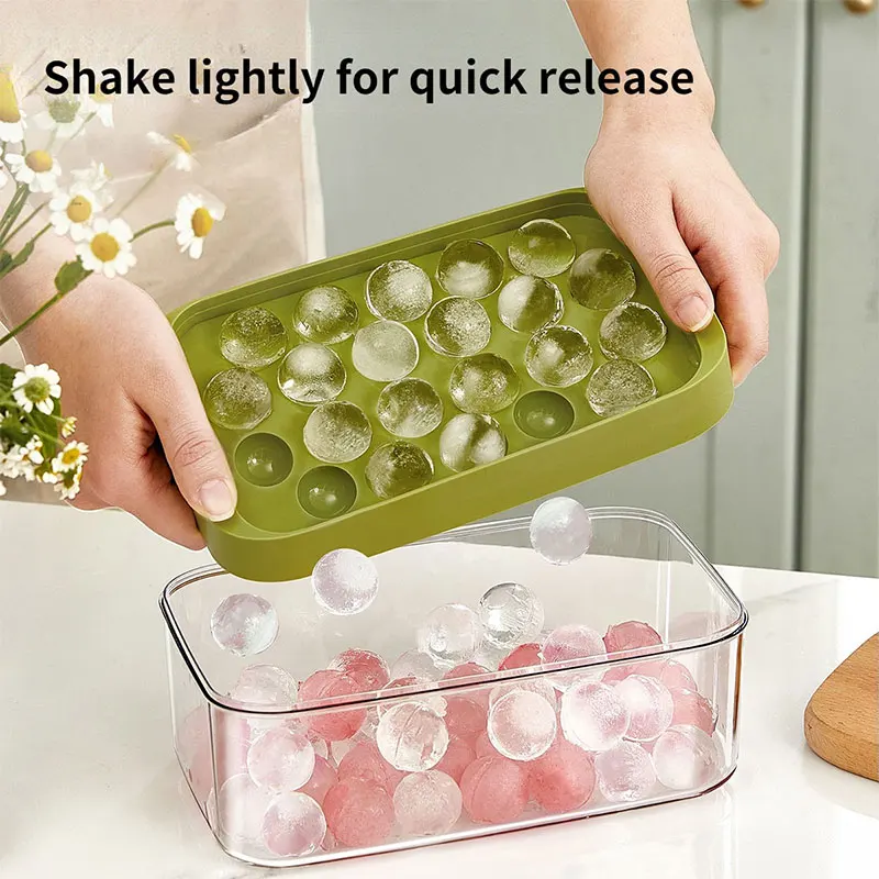 Kitchen Silicone Round Ice Cube Maker Plastic Cocktail Whiskey Bars Ice Tray  Making Mold Storage Box Ice Container Box With Lids - Ice Cream Tools -  AliExpress
