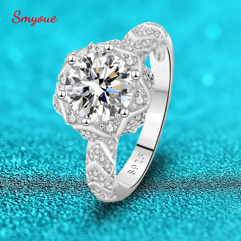 

Smyoue Certified 2CT 8mm D Color Moissanite Luxury Engagement Rings for Women Sparkly S925 Sterling Silver Band Wholesale GRA