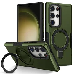 Rugged Military Armor Magnetic Stand Holder Phone Case Cover - Galaxy S20 FE (Dark Green)