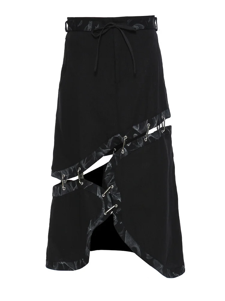 

Женская юбка с высокой талией, черная двухсторонняя юбка неправильной формы с принтом, модная новинка, весна-осень 2022, N902