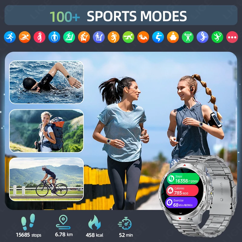 LIGE 1100 mAh Smart Watch 1.7 Inch Screen Bluetooth Call Voice Assistant Watch Sports Fitness 3ATM Waterproof Smartwatch For Men