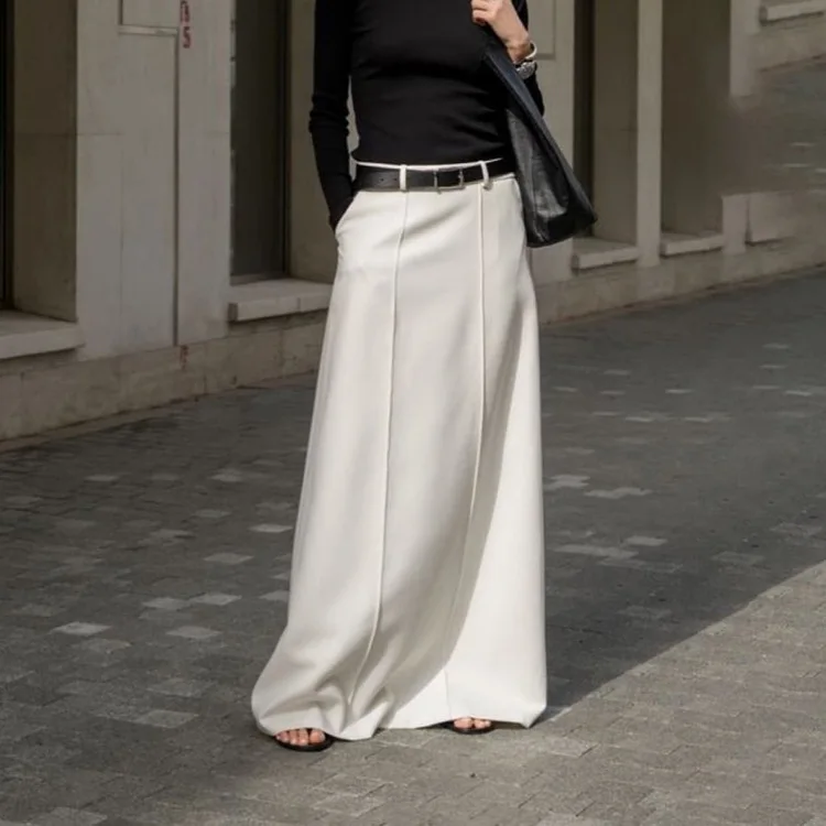 

Fashion Loose White Skirts for Women Elegant High Waist Office Lady Maxi Skirt Casual Simple Faldas Female Clothing 2023