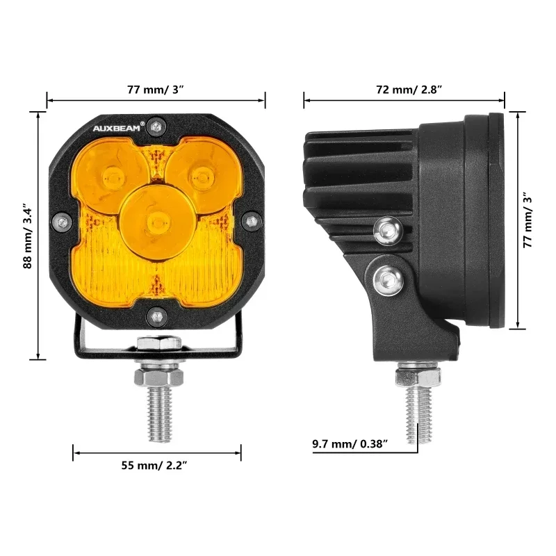 Auxbeam 3인치 80W LED 작업등 3000K 앰버 & 6500K 화이트 스팟/플러드/콤보 안개등 드라이빙 라이트 포드 (DT 하네스 포함) 트럭 오프로드용