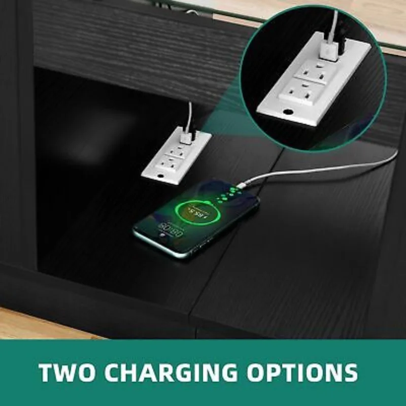 LED Coffee Tables Rectangle Center Table with Charging Station & Storage Drawers 4