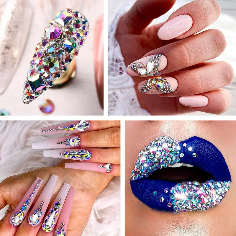 1 Box Multi-size AB Crystal Nail Rhinestones Flat Bottom