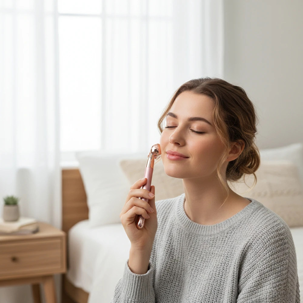 Rullo massaggiatore per il viso in oro 24 carati, barra energetica per la bellezza, lifting, trattamento antirughe, strumento per snellire il viso, tre in uno_voghion.com
