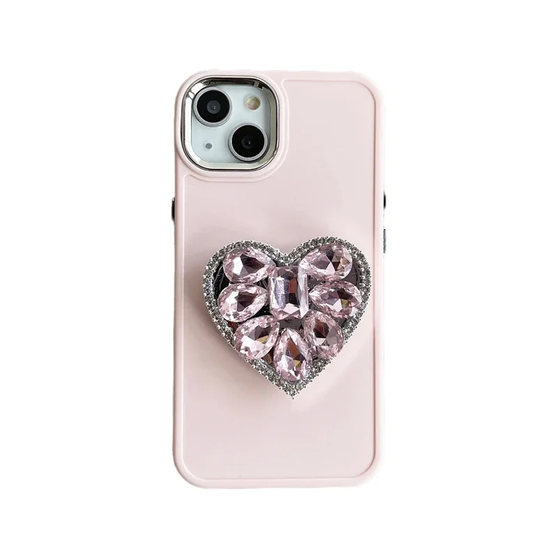 Chic Pink Diamond Heart Stand Phone Case - Easy Stand Soft Silicone Cover