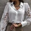 Women's Blouse White blank Elegant V-neck Lace Sleeve Cut-out Patchwork Office Commuter Black Shirt For Female 3