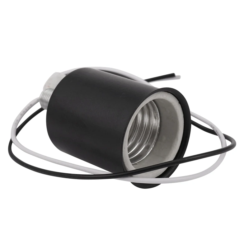 

JFBL Hot 10X E27 Ceramic Screw Base Round LED Light Bulb Lamp Socket Holder Adapter Metal Lamp Holder With Wire Black