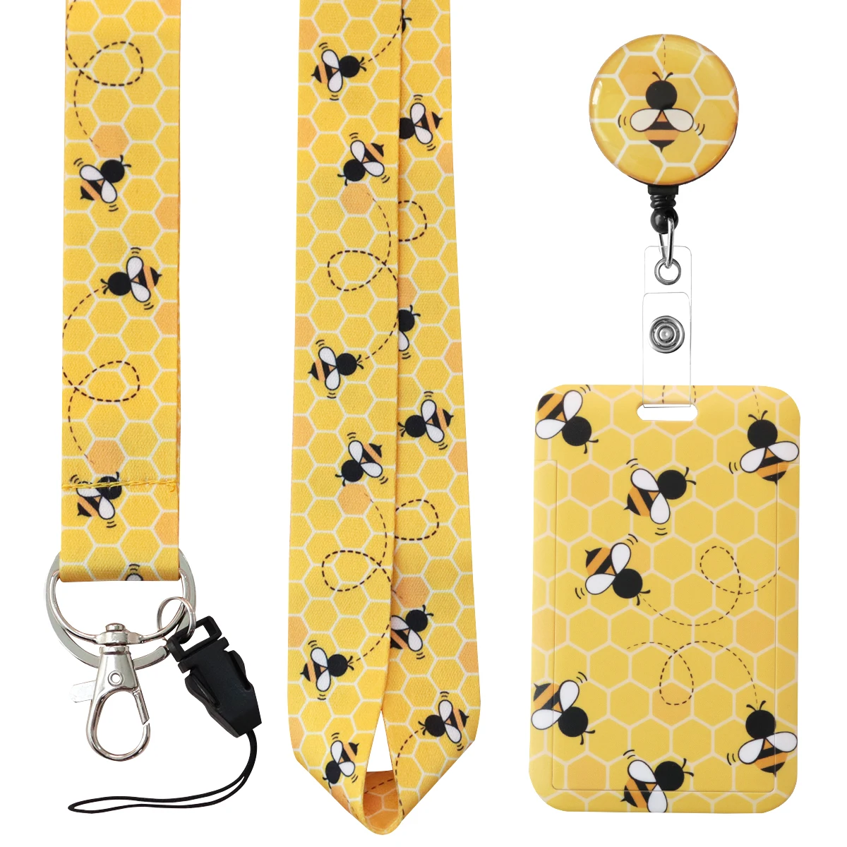 Sarı Arı Ayrılıkçı Telefon Kordon Kimlik Rozeti Kart Tutucu Geri Çekilebilir Rozet Makara Boyun Askısı Tuşları Anahtarlık Kredi Kartı