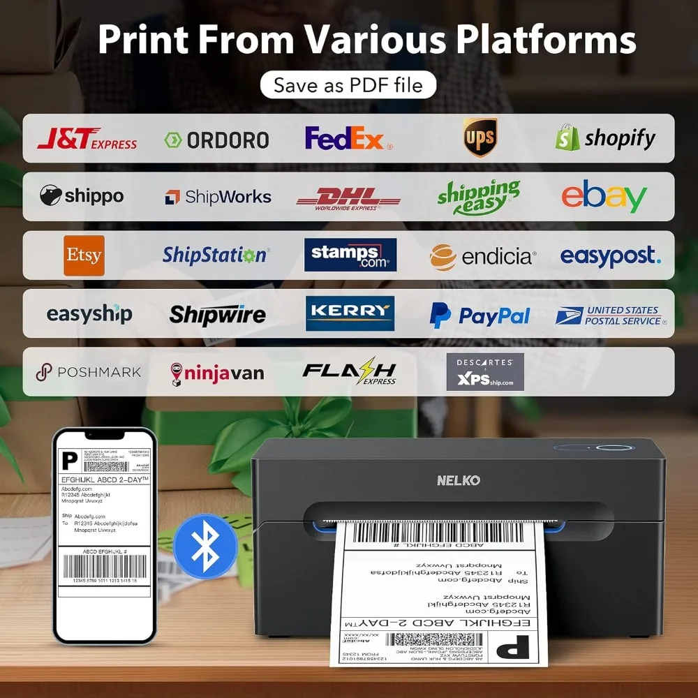 Bluetooth Thermal Shipping Label Printer, Wireless 4x6 Shipping Label Printer for Packages, Support Android,