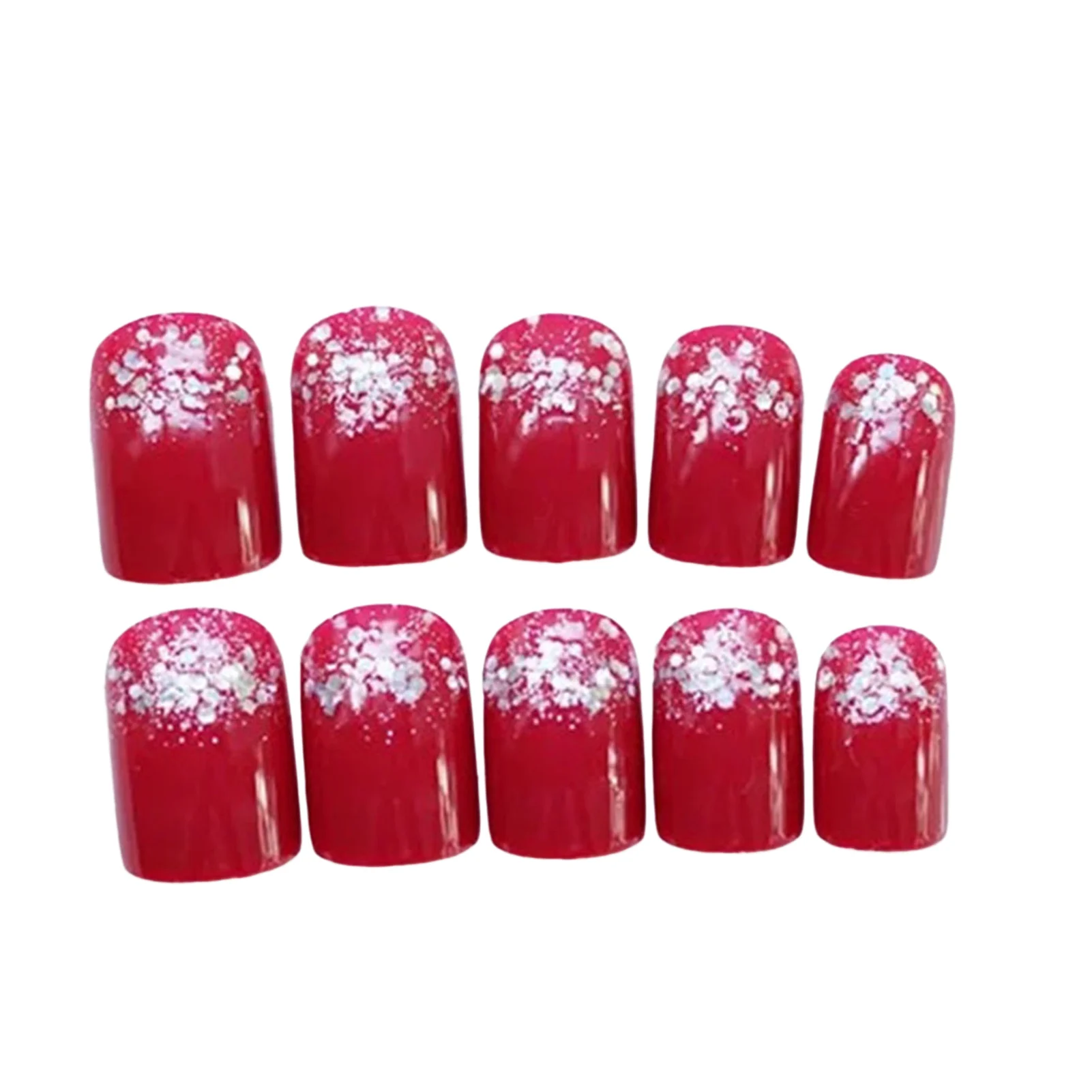 

Glossy Red Fake Nails with Glitter Printed Charming Comfortable to Wear Manicure Nails for Professional Nail Art Salon Supply