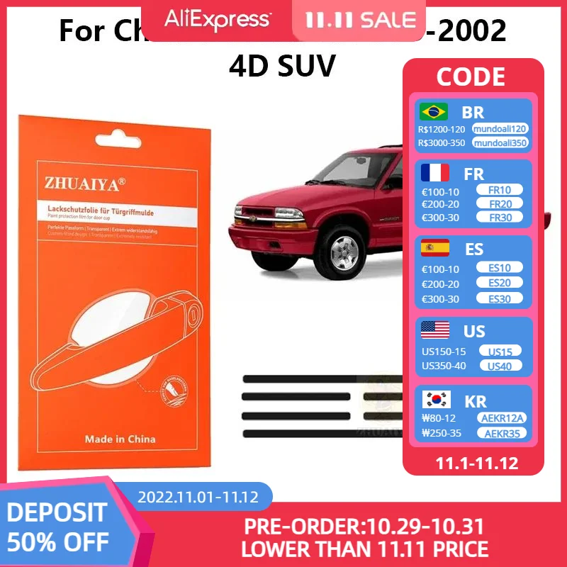 

ZHUAIYA Door Edge Guards Door Handle Cup Paint Protection Film TPU PPF For Chevrolet Blazer 2005-2002 4D SUV car assecories